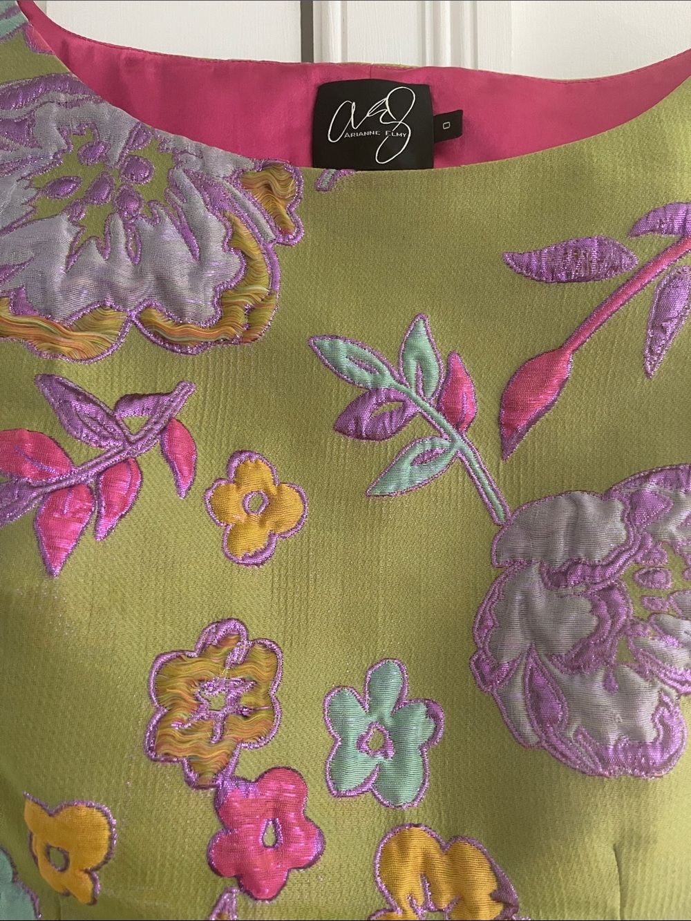 Arianne Elmy maxi Dress green w pink lining and Multicolor Floral Jacquard new - Picture 5 of 7